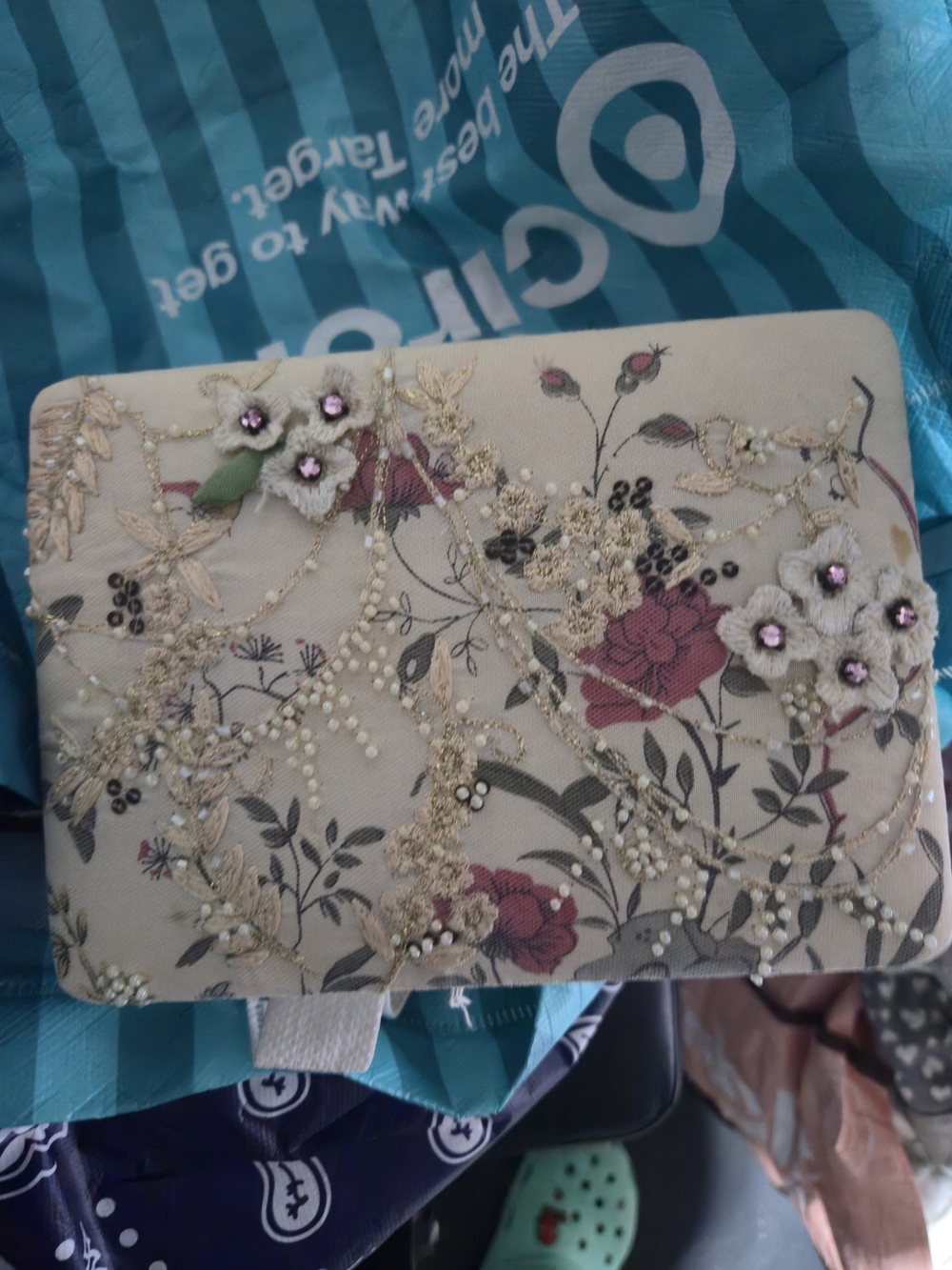 Embellished Floral Jeweley Box - Cream with Pink Accents